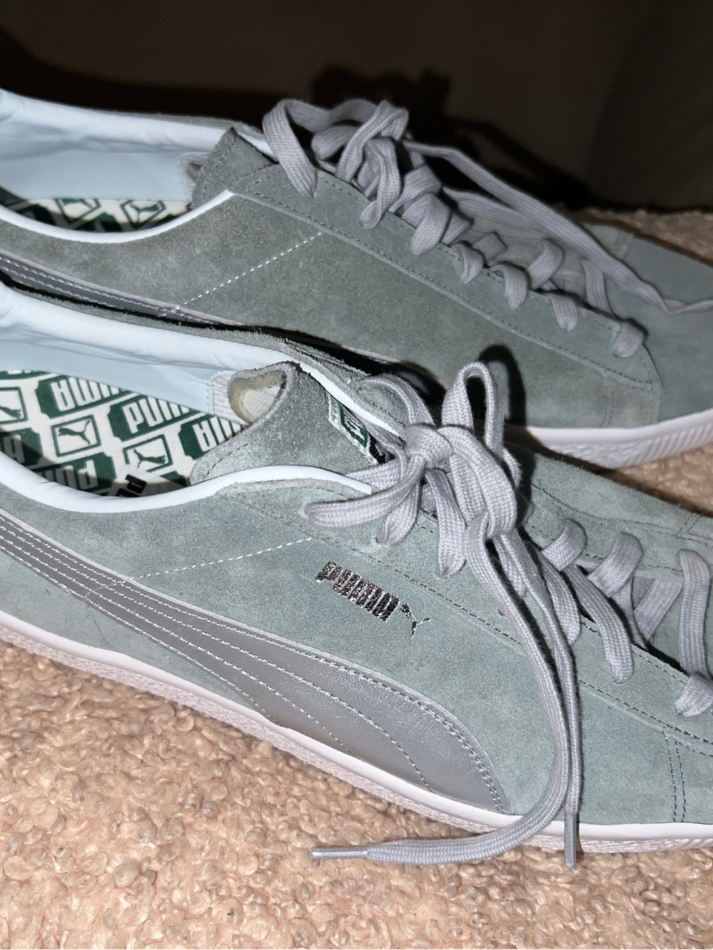 Puma Men’s Low-Top Suede Sneakers in Sage Green and White